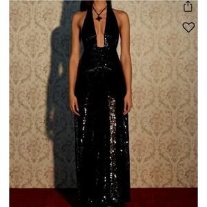 NWT Weworewhat Sequin Halter Dress Full Length Maxi Dress Sleeveless 2 Black